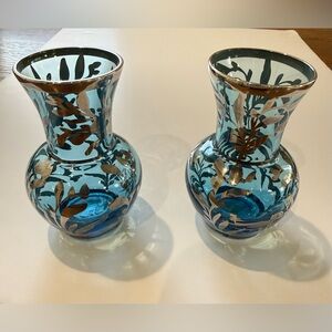 Pair of BQ Murano Glass Vases with Sterling Overlay
